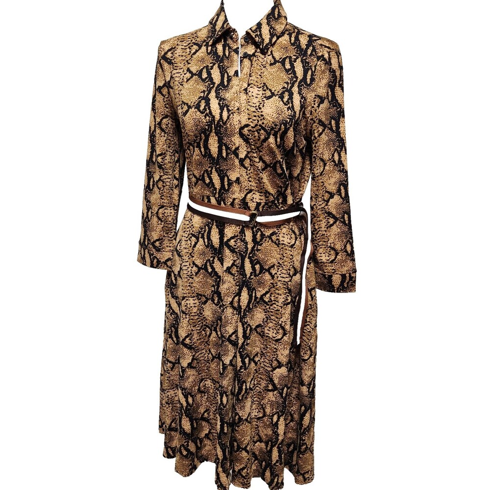 Mod X Dress Animal Print Snake Button Brown Black Down Belted Pockets Small